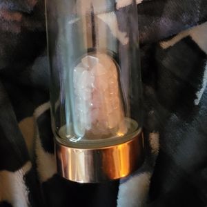 Rose quartz water bottle glass with rose gold top and bottom  removable to wash